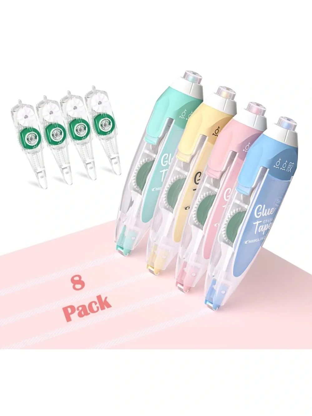 Glue Tape Correction Tape Set - Pastel Mint, Yellow, Pink, Blue (4-Pack)